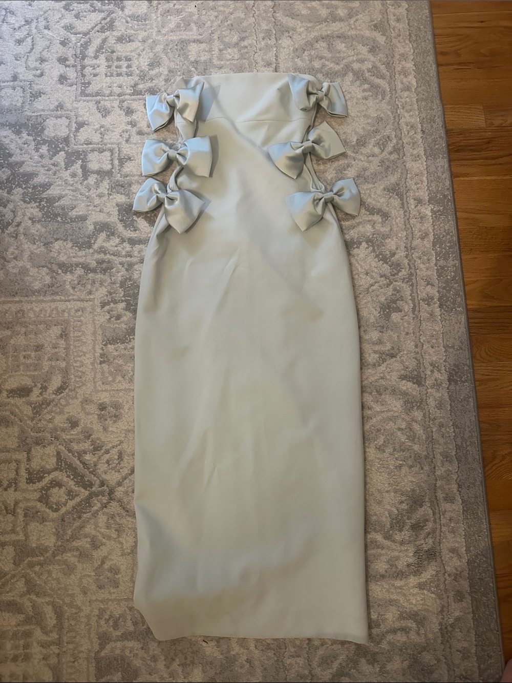Zara Small Elegant Bow-Accent Light Blue Women’s Midi Dress